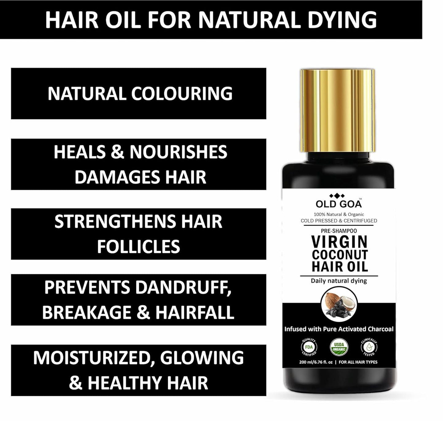 Virgin Coconut Hair Oil with Activated Charcoal-OLDGOA Oils