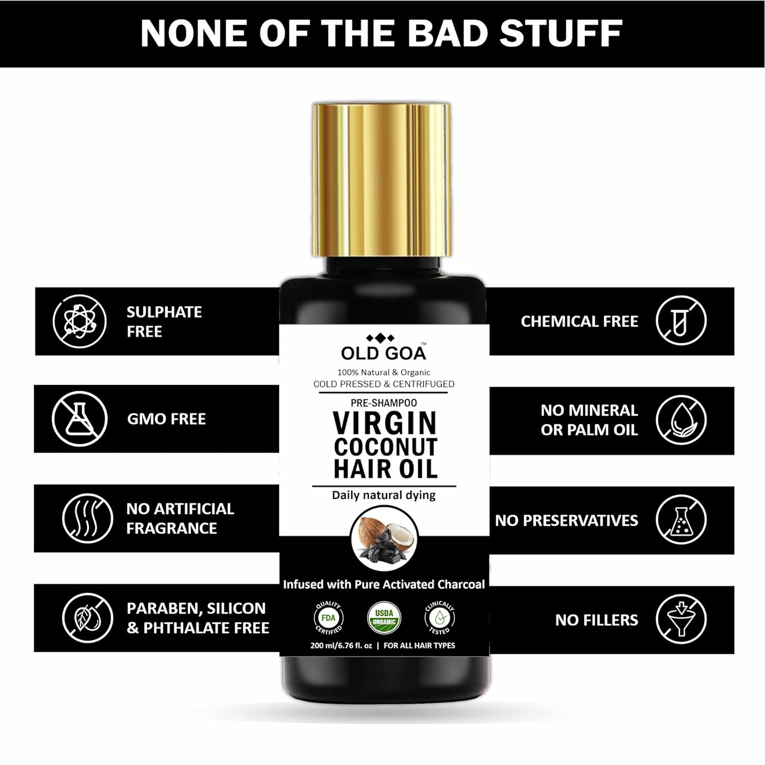 Virgin Coconut Hair Oil with Activated Charcoal-OLDGOA Oils
