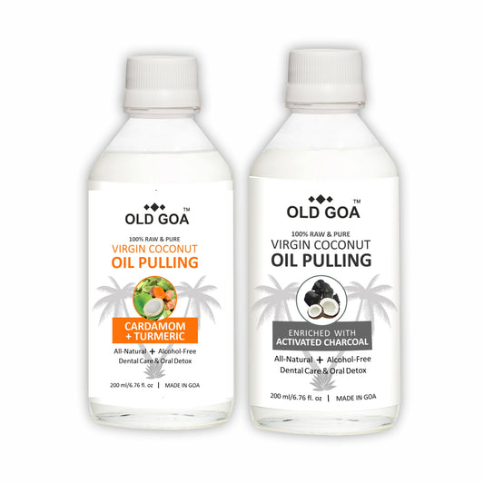 Oil Pulling Combo pack of Activated Charcoal & Cardamom + Turmeric (200ml each)-OLDGOA Oils